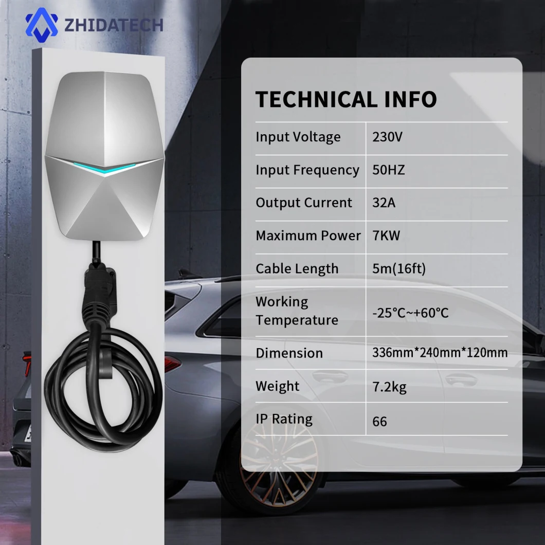 AC 32A 7kw IP66 Electric Vehicle EV Charger with Type 1 Type 2 Plug