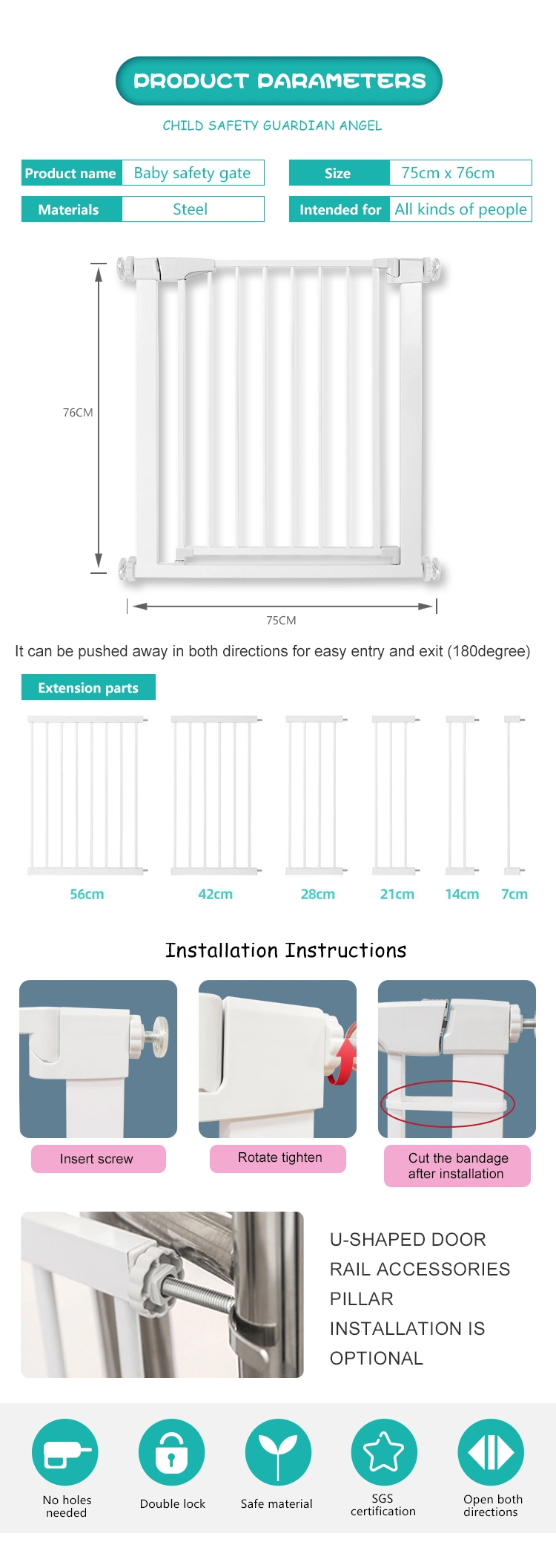 Extra Wide Fence Barrier Protection Child Gates